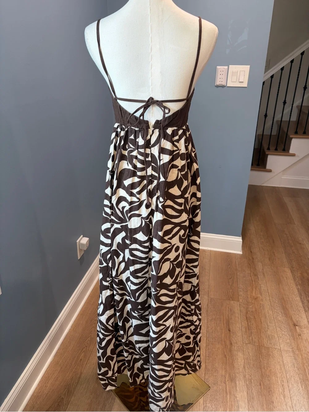 Abercrombie & Fitch Brown Cream Linen Blend Abstract Floral Maxi